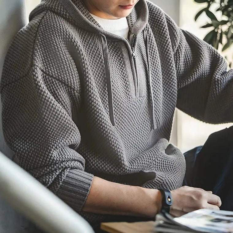 Kyoto | Men’s Textured Jacquard Knit Half-Zip Hoodie