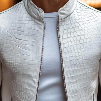 Yenio | Men’s Faux Leather Slim-Fit Stand Collar Jacket