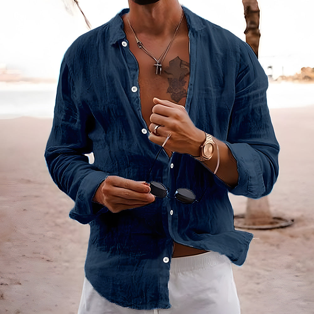Unio | Men’s Cotton-Linen Lapel Collar Button Shirt