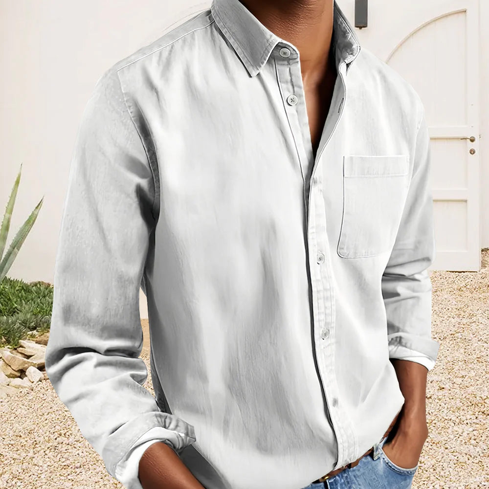 Delano | Men’s Textured Cotton Lapel Collar Shirt