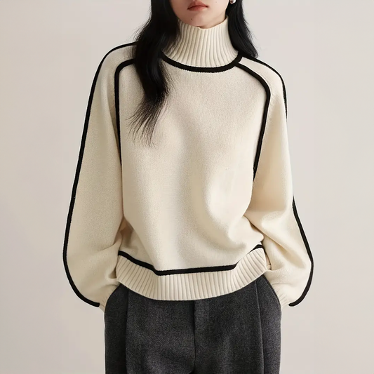 Ramede | Women’s Contrast Trim High-Neck Knit Sweater