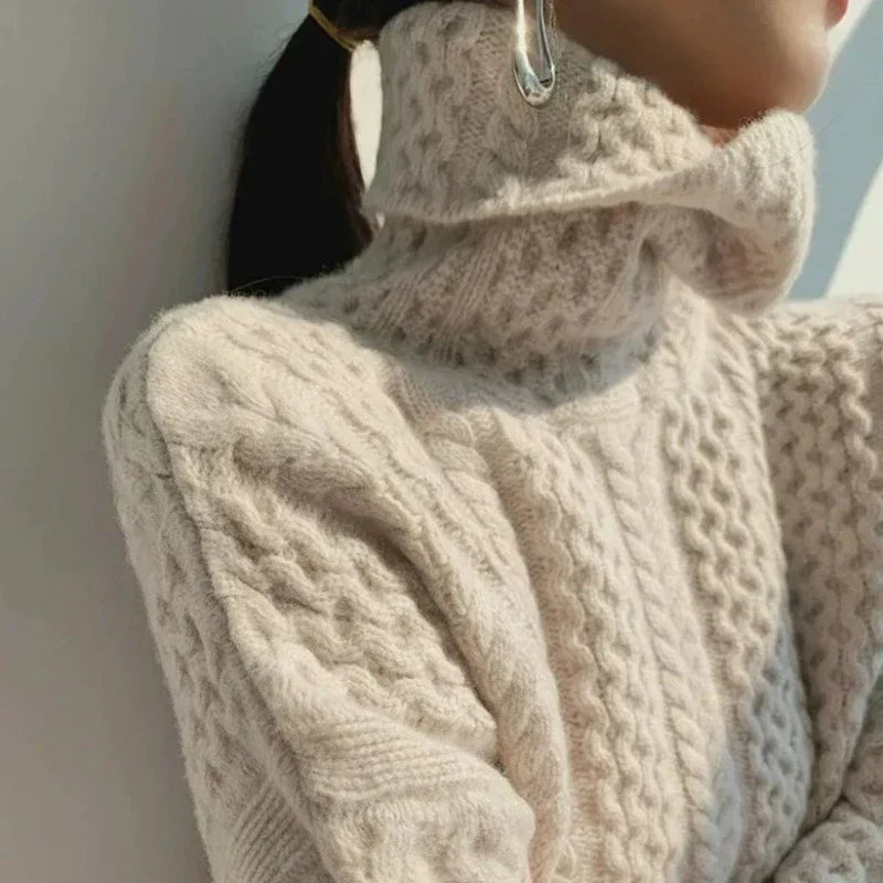 Ravah | Women’s Braided Knit Turtleneck Sweater