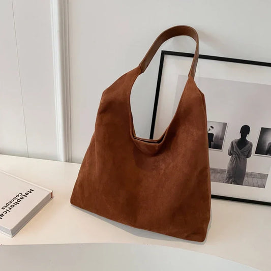 Solvra | Women’s Faux Suede Slouch Tote Bag