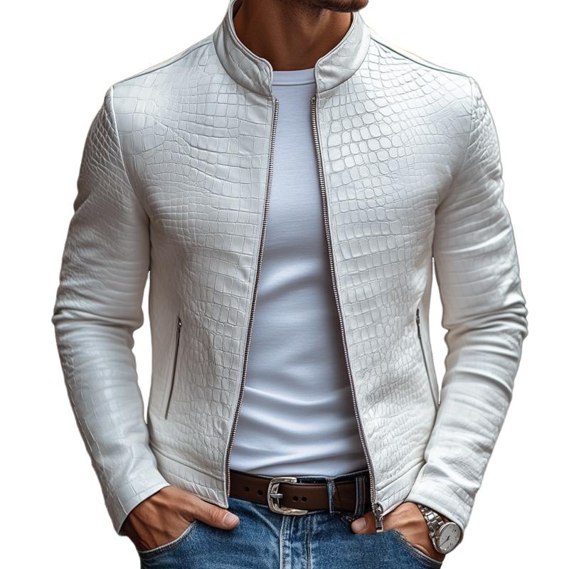Yenio | Men’s Faux Leather Slim-Fit Stand Collar Jacket